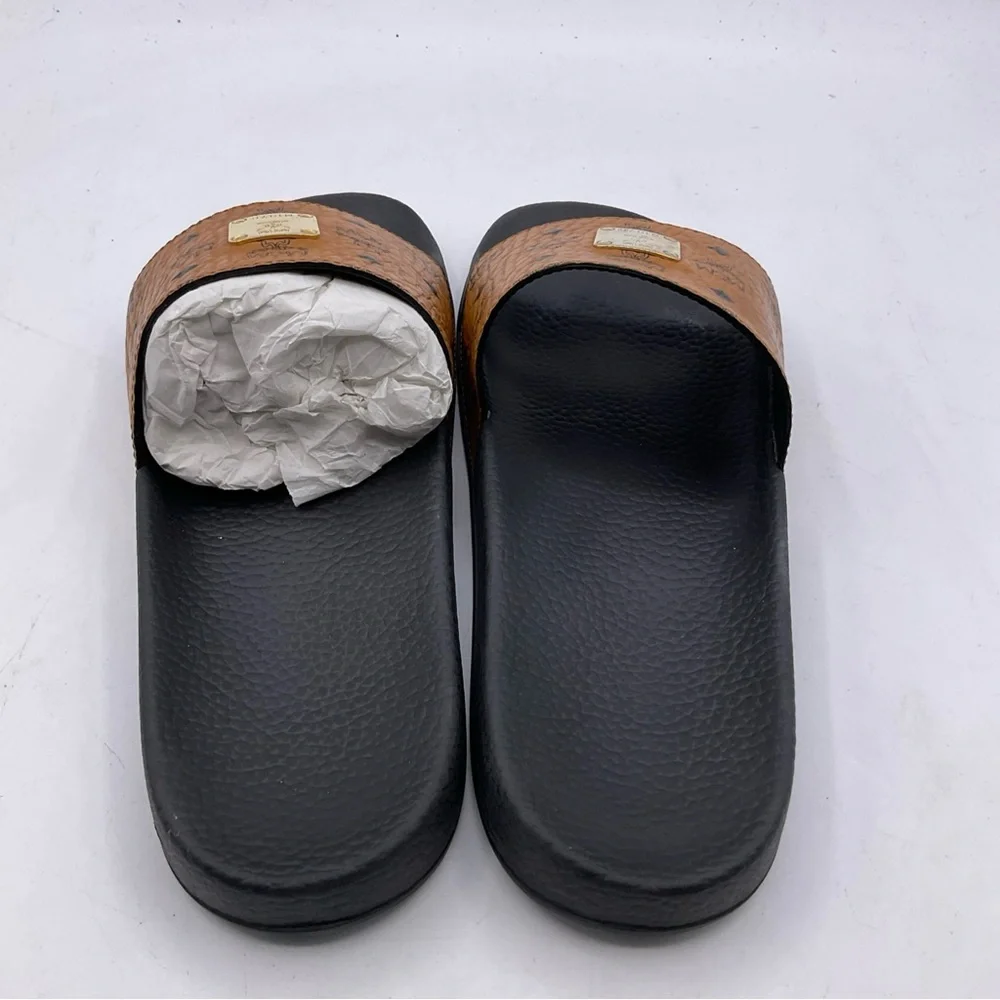 Mcm Munchen M1976 Slides Cognac And Black M9.5 W11.5 - Picture 6 of 15